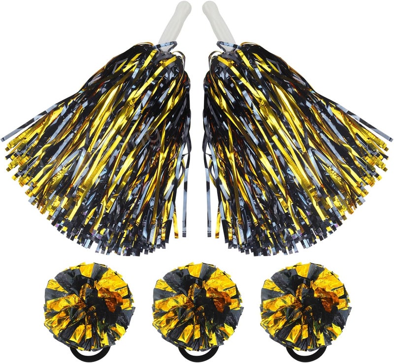 Hooshing 5PCS Pom Poms Cheerleading Shaker and Hair Ropes Wrist Ties with Poms for Cheerleader Girls Sports Spirits Rewards Cheer in Party Festival - Image 1